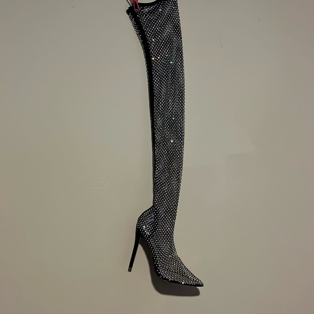 Rhinestone Holiday Thigh High Boots